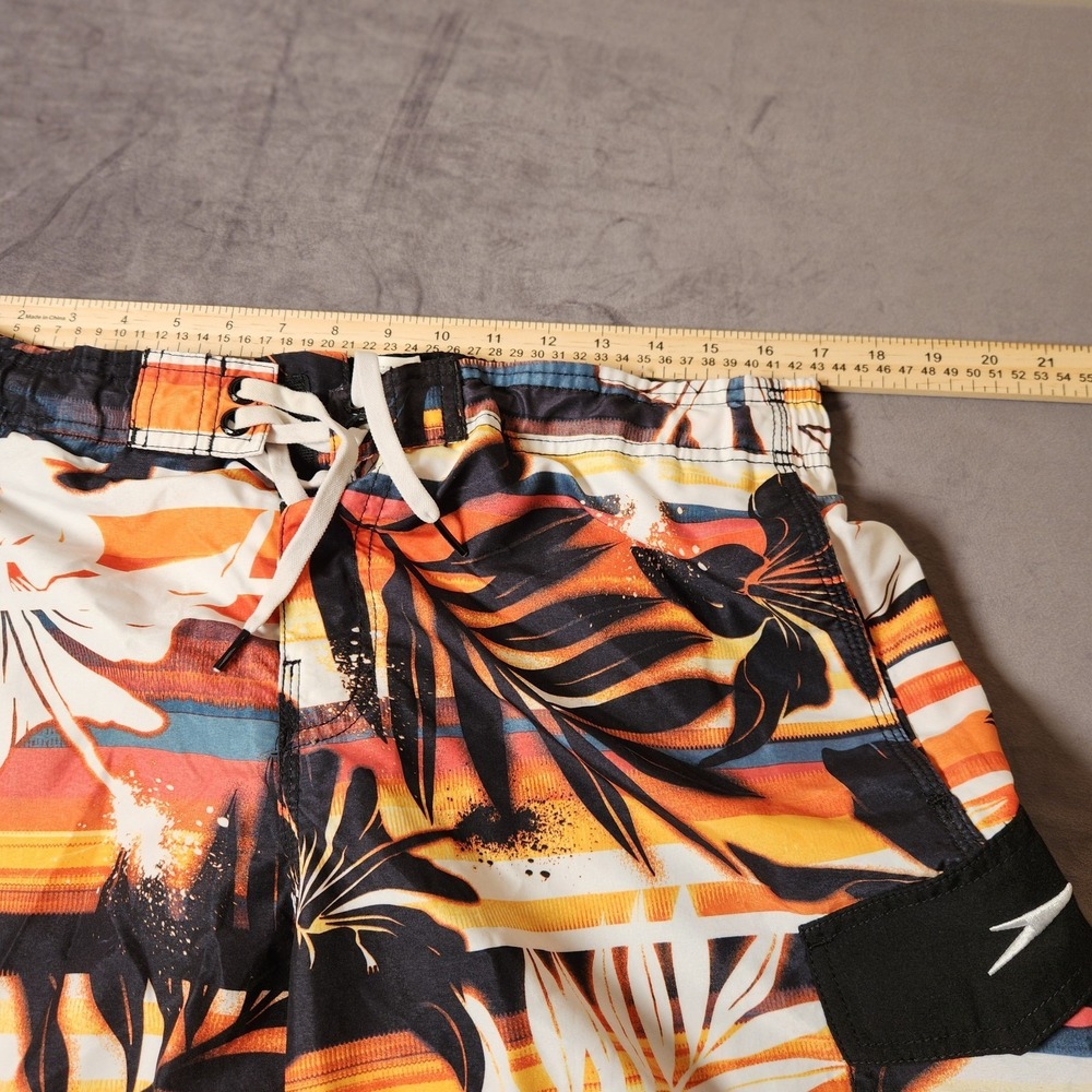 Speedo Mens Swim Trunks Medium Tropical Floral Board Shorts Mesh Lined Orange - Picture 6 of 8
